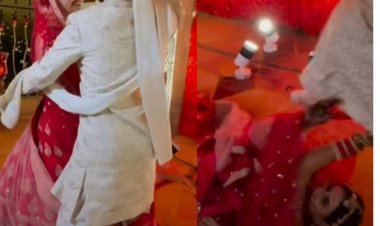 Viral video रोमेन्टिक फोटोशूट के दौरान दूल्हे के हाथ से गिरी दुल्हन, Video देख लोग कि रोक नहीं रही हसीं